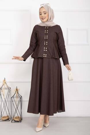 Gold Çıtçıtlı Tensel Kot İkili Takım Kahve - Thumbnail