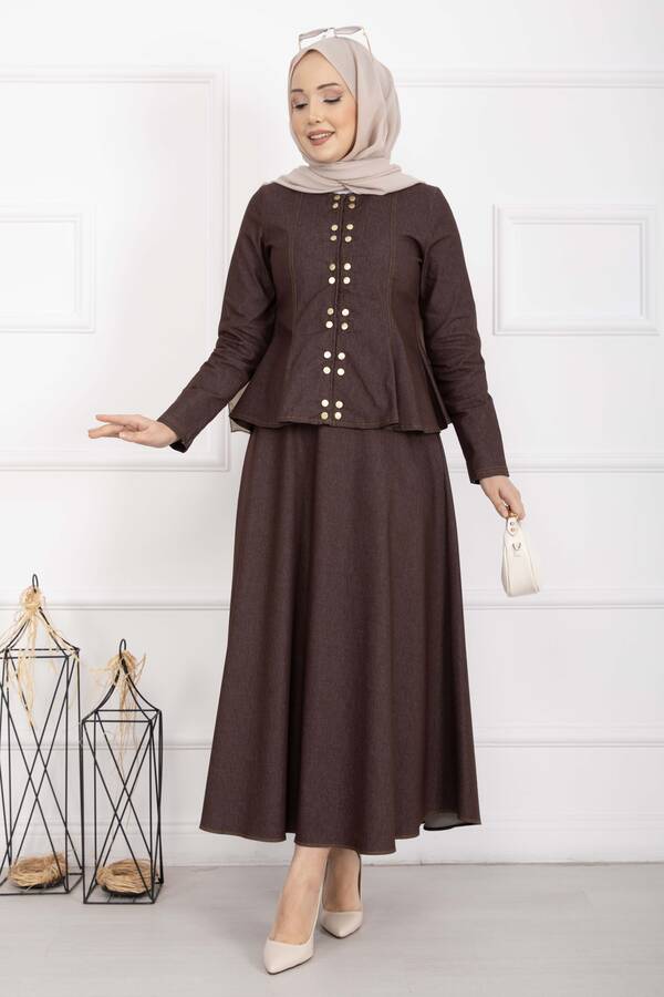 Buk - Gold Çıtçıtlı Tensel Kot İkili Takım Kahve