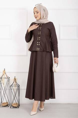 Gold Çıtçıtlı Tensel Kot İkili Takım Kahve - Thumbnail