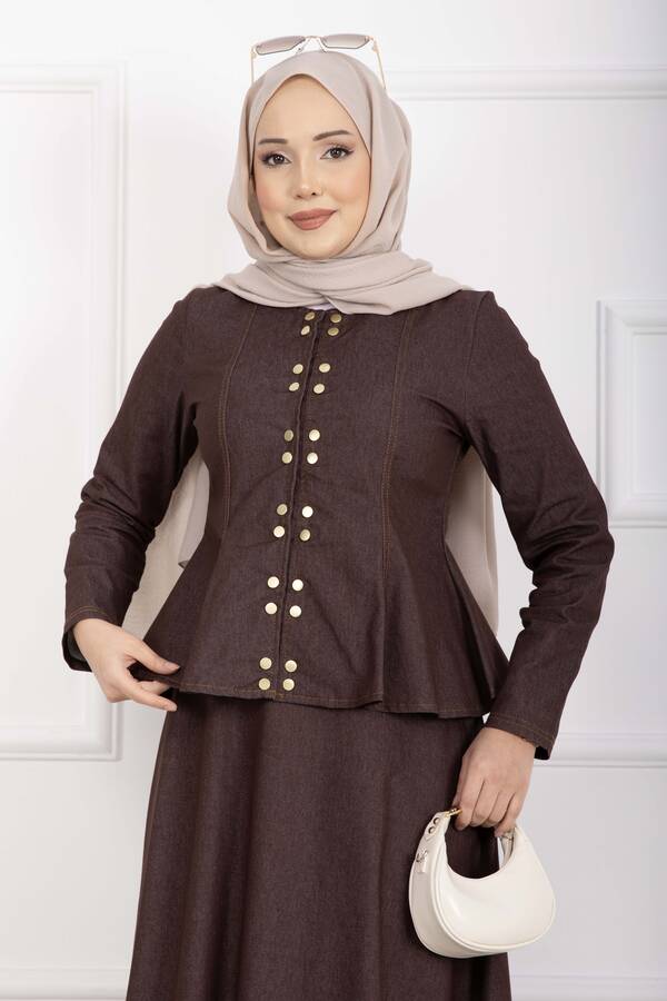 Buk - Gold Çıtçıtlı Tensel Kot İkili Takım Kahve (1)