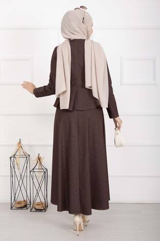 Gold Çıtçıtlı Tensel Kot İkili Takım Kahve - Thumbnail