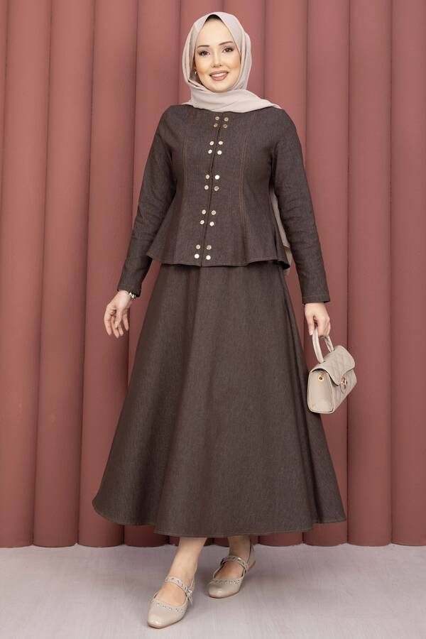 Buk - Gold Çıtçıtlı Tensel Kot İkili Takım Kahve