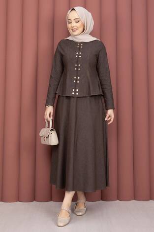 Gold Çıtçıtlı Tensel Kot İkili Takım Kahve - Thumbnail