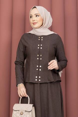 Gold Çıtçıtlı Tensel Kot İkili Takım Kahve - Thumbnail