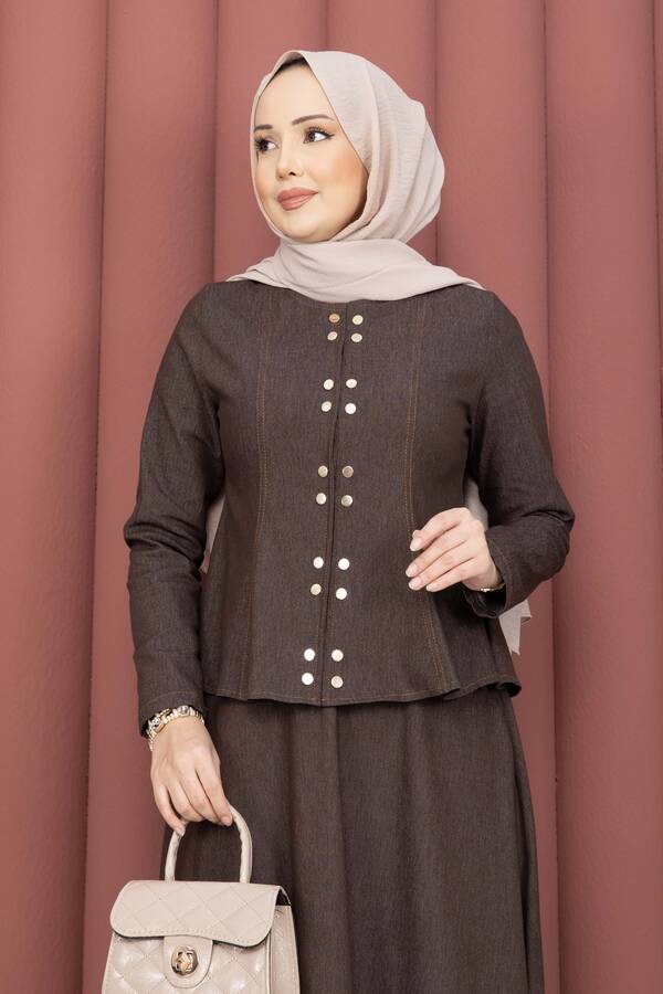 Buk - Gold Çıtçıtlı Tensel Kot İkili Takım Kahve (1)