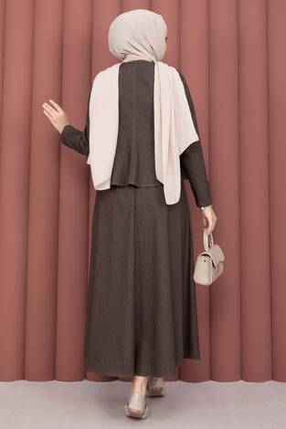 Gold Çıtçıtlı Tensel Kot İkili Takım Kahve - Thumbnail