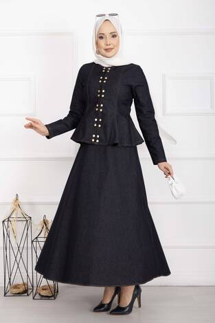 Gold Çıtçıtlı Tensel Kot İkili Takım Lacivert - Thumbnail