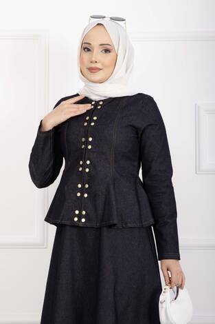 Gold Çıtçıtlı Tensel Kot İkili Takım Lacivert - Thumbnail