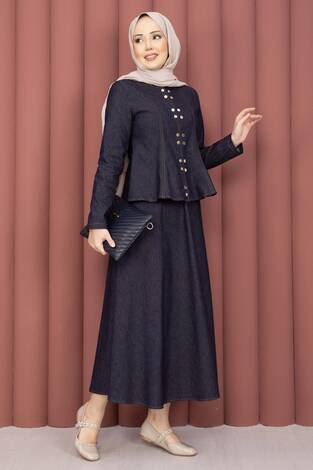 Gold Çıtçıtlı Tensel Kot İkili Takım Lacivert - Thumbnail