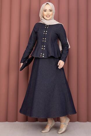 Gold Çıtçıtlı Tensel Kot İkili Takım Lacivert - Thumbnail