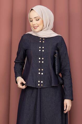 Gold Çıtçıtlı Tensel Kot İkili Takım Lacivert - Thumbnail