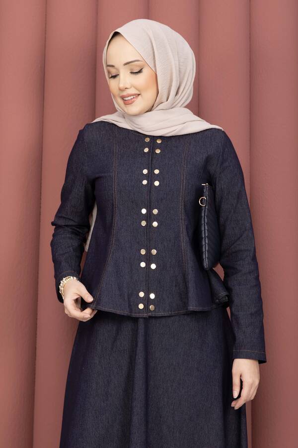 Buk - Gold Çıtçıtlı Tensel Kot İkili Takım Lacivert (1)