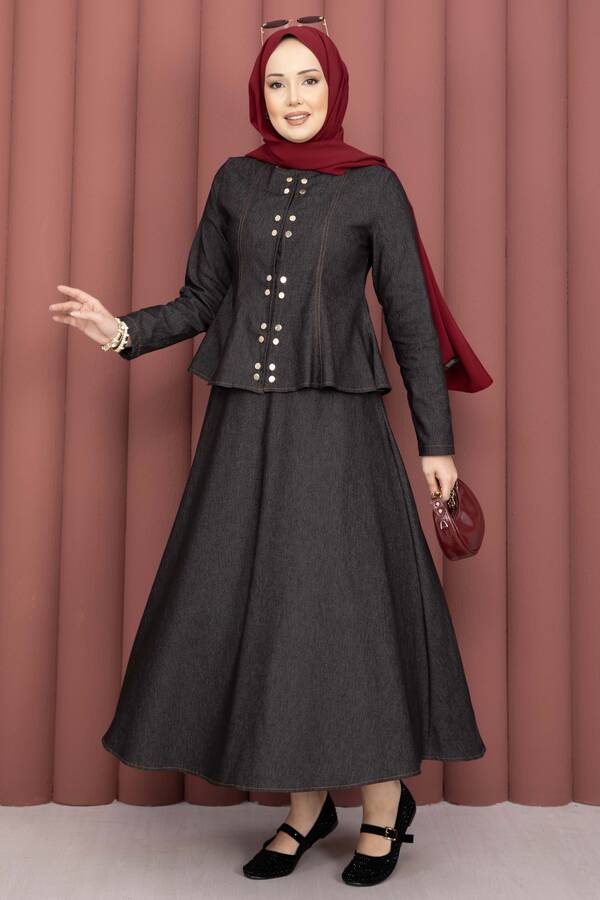 Buk - Gold Çıtçıtlı Tensel Kot İkili Takım Siyah