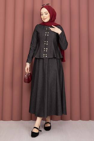 Gold Çıtçıtlı Tensel Kot İkili Takım Siyah - Thumbnail