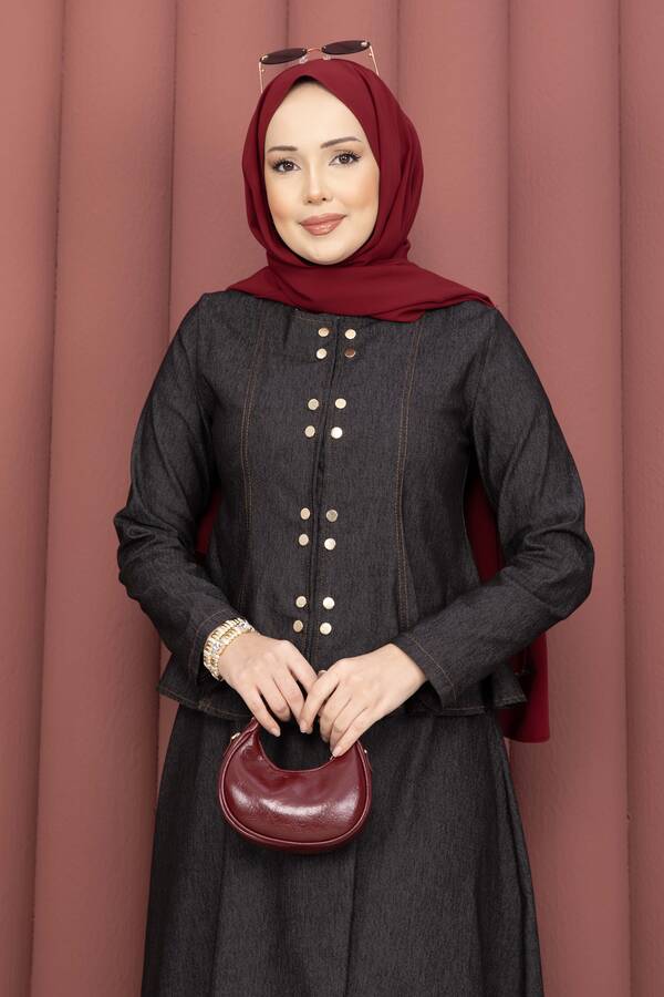 Buk - Gold Çıtçıtlı Tensel Kot İkili Takım Siyah (1)