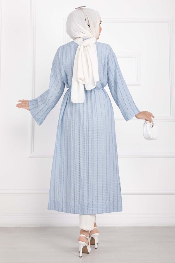 Gold Düğmeli Bağcıklı Uzun Kimono Bebe Mavisi - 6
