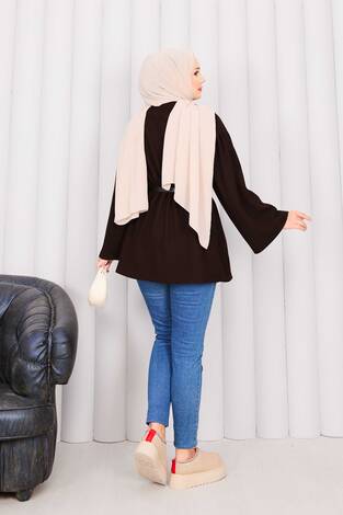 Gold Düğmeli Beli Büzgülü Kaşe Kap Kahve - Thumbnail