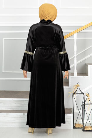 Gold Geçişli Tesettür Abaya Siyah - Thumbnail