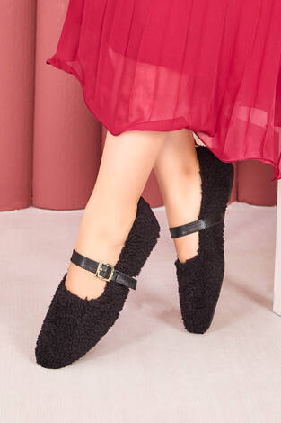 Gold Tokalı Teddy Babet Siyah - Thumbnail