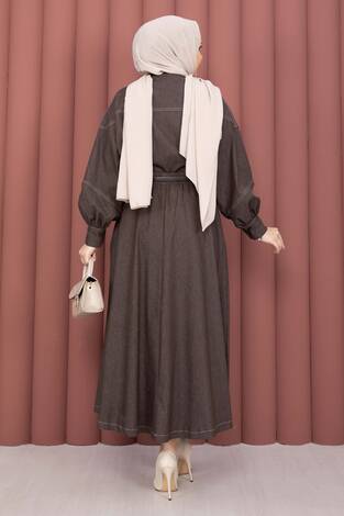 Gömlek & Etekli Tesettür Tensel Takım Kahve - Thumbnail