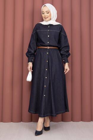 Gömlek & Etekli Tesettür Tensel Takım Lacivert