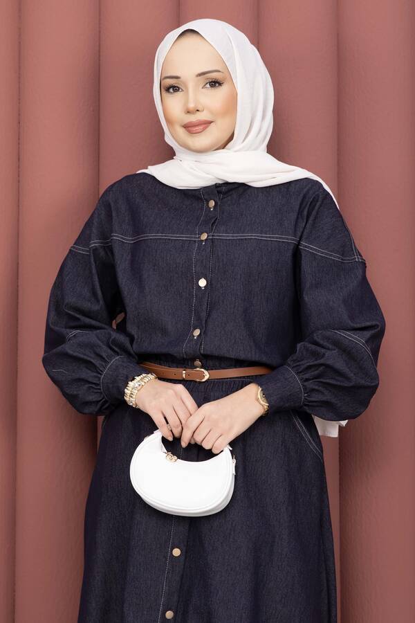 MD - Gömlek & Etekli Tesettür Tensel Takım Lacivert (1)