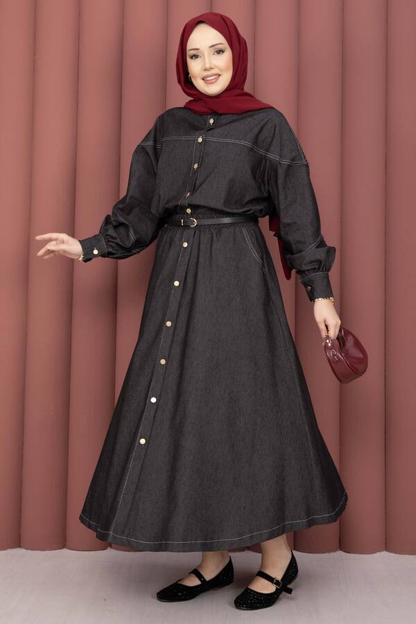 MD - Gömlek & Etekli Tesettür Tensel Takım Siyah