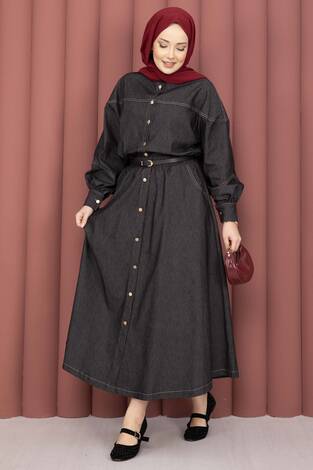 Gömlek & Etekli Tesettür Tensel Takım Siyah - Thumbnail