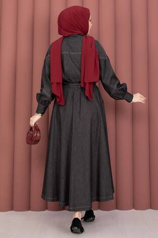 Gömlek & Etekli Tesettür Tensel Takım Siyah - Thumbnail