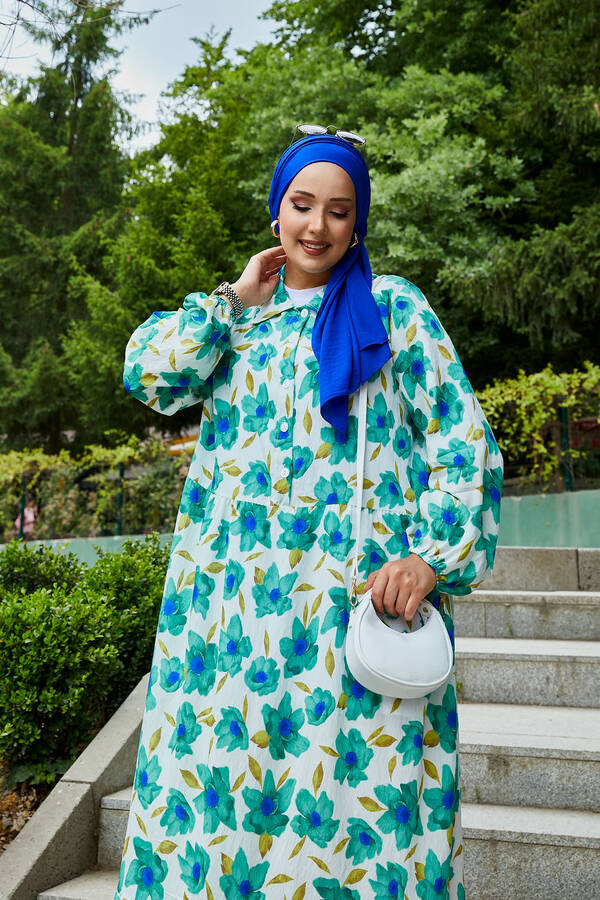 Mlk - Gömlek Yaka Modal Desenli Tesettür Elbise Mint (1) Mlk - Gömlek Yaka Modal Desenli Tesettür Elbise Mint (1)