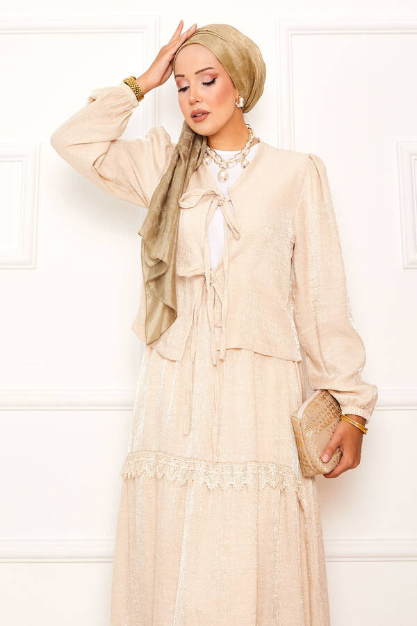 MD - Güpür Detaylı Etekli Kimonolu Takım Krem (1) MD - Güpür Detaylı Etekli Kimonolu Takım Krem (1)