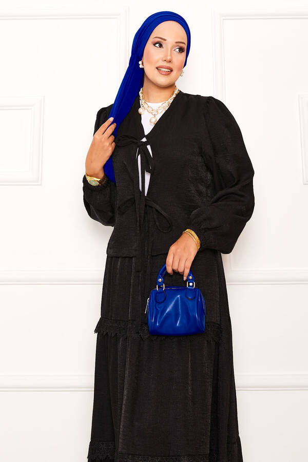 MD - Güpür Detaylı Etekli Kimonolu Takım Siyah (1) MD - Güpür Detaylı Etekli Kimonolu Takım Siyah (1)