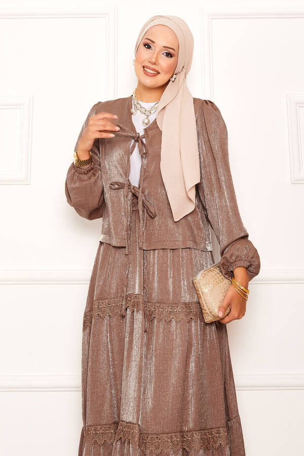 MD - Güpür Detaylı Etekli Kimonolu Takım Taba (1) MD - Güpür Detaylı Etekli Kimonolu Takım Taba (1)