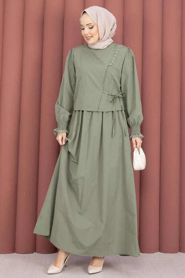 Asm - Güpür Şeritli Elbiseli İkili Takım Mint