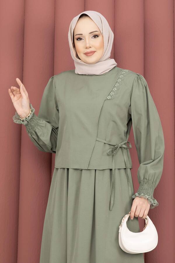 Asm - Güpür Şeritli Elbiseli İkili Takım Mint (1)