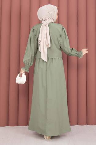 Güpür Şeritli Elbiseli İkili Takım Mint - Thumbnail