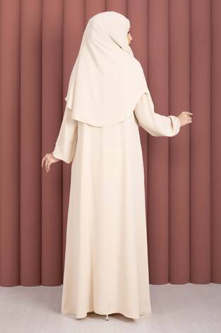 Hafsa Fermuar Detaylı Tesettür Namaz Elbisesi Bej - Thumbnail