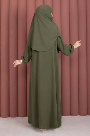 Hafsa Fermuar Detaylı Tesettür Namaz Elbisesi Haki - Thumbnail