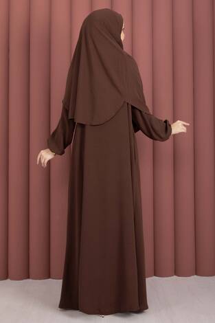 Hafsa Fermuar Detaylı Tesettür Namaz Elbisesi Kahve - Thumbnail