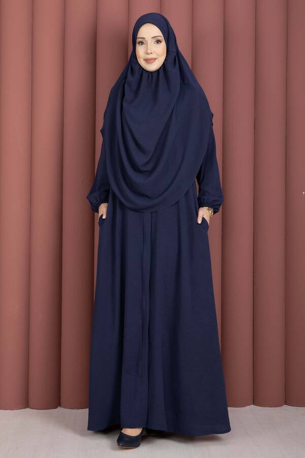 Df - Hafsa Fermuar Detaylı Tesettür Namaz Elbisesi Lacivert