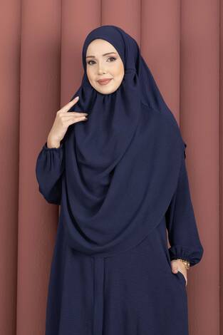 Hafsa Fermuar Detaylı Tesettür Namaz Elbisesi Lacivert - Thumbnail