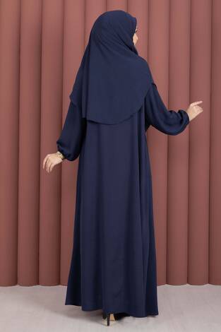 Hafsa Fermuar Detaylı Tesettür Namaz Elbisesi Lacivert - Thumbnail