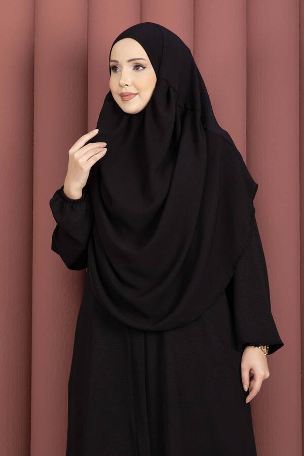 Df - Hafsa Fermuar Detaylı Tesettür Namaz Elbisesi Siyah (1)