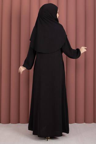 Hafsa Fermuar Detaylı Tesettür Namaz Elbisesi Siyah - Thumbnail