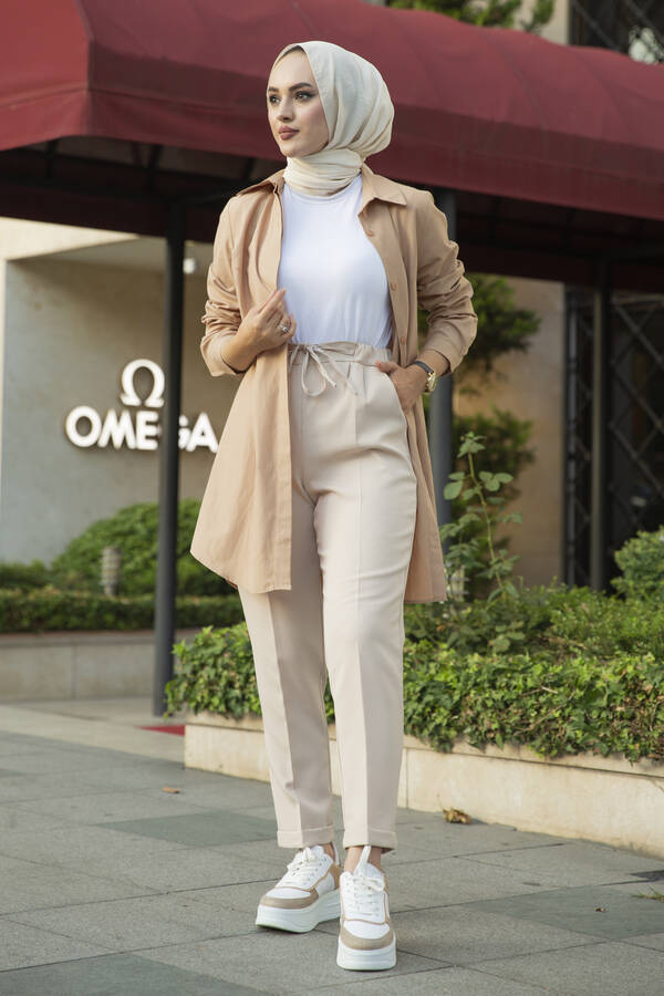 Havuç Paça Pantolon 8748-2 Krem Havuç Paça Pantolon 8748-2 Krem