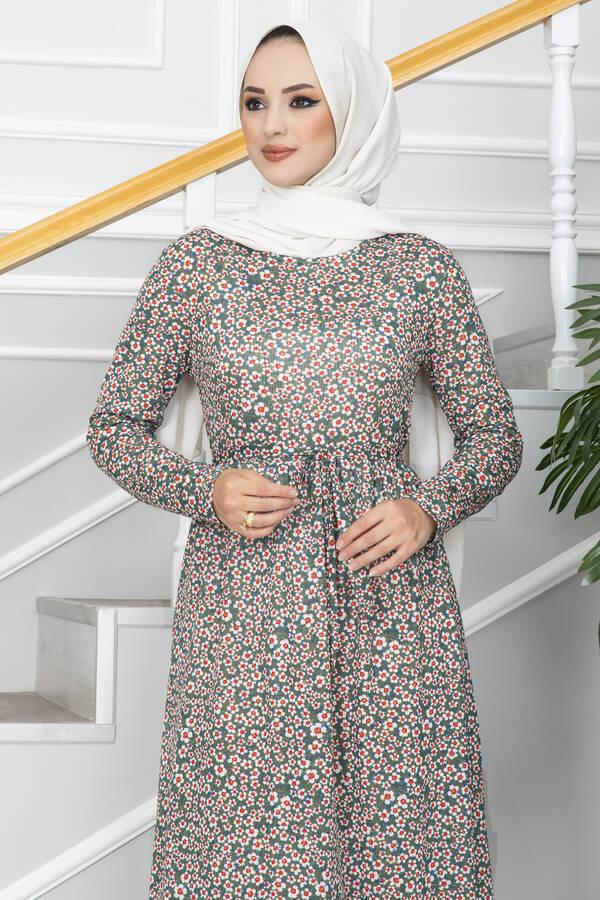 ER - Çiçek Desenli Helen Tesettür Elbise Mint (1)