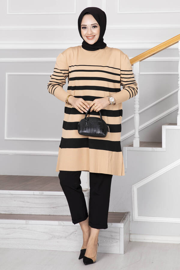 E - Helin Triko Tesettür Tunik Camel