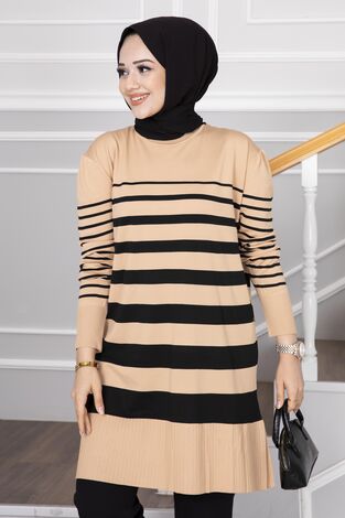 Helin Triko Tesettür Tunik Camel - Thumbnail