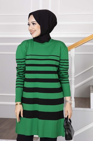 Helin Triko Tesettür Tunik Yeşil - Thumbnail