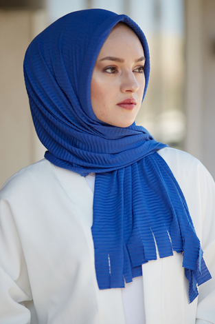 Hijap Piliseli Tesettür Pratik Şal 2147-15 Saks - Thumbnail